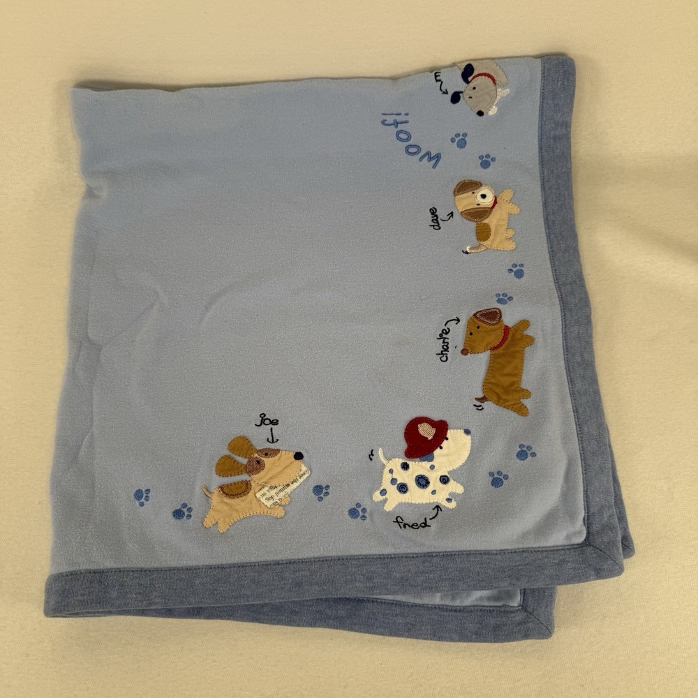 Carter's Baby Blanket Puppy Dogs Woof Blue Stripe Cotton Lovey Security 28x28